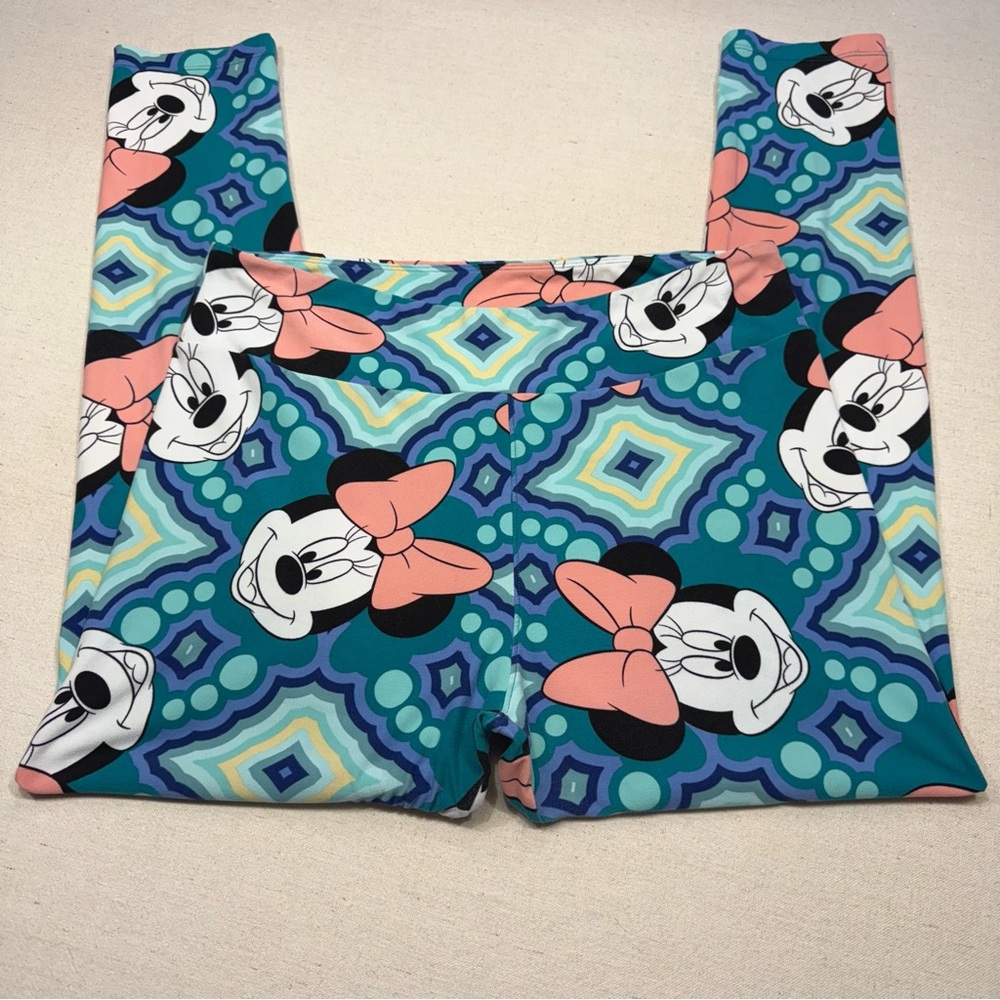 LuLaRoe Womens Leggings Tall & Curvy Blue Geometric Minnie Mouse
